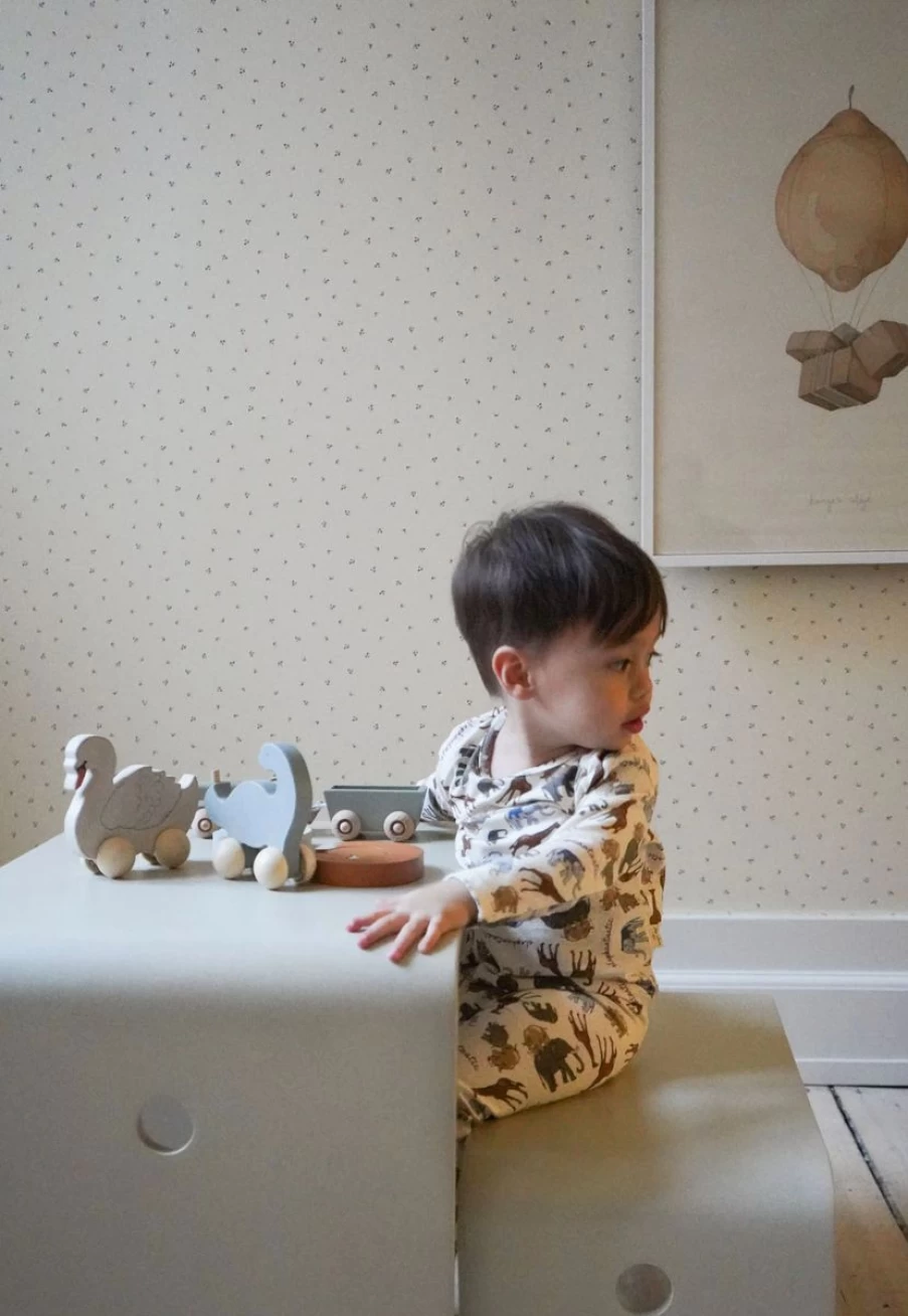 Konges Slojd Ivory Baby Wooden Rolling Swan Toy for Newborns and Infants