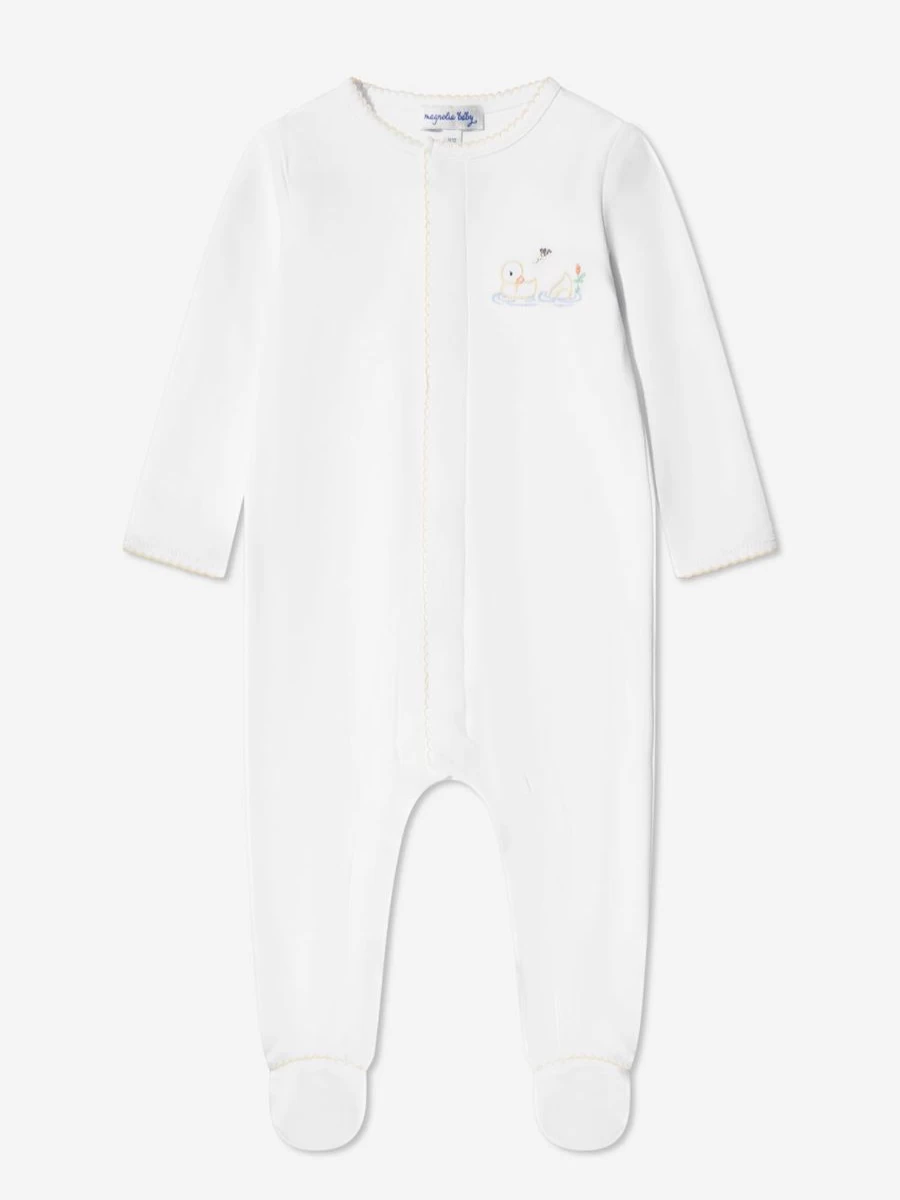 Magnolia Baby Girls' Vintage Duckies Embroidered White Babygrow - Cute Duckling Design