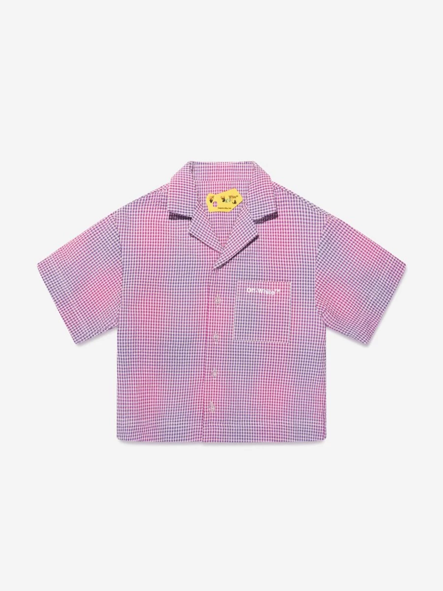 Off-White Lilac Arrow Print Bowling Shirt for Teen Boys