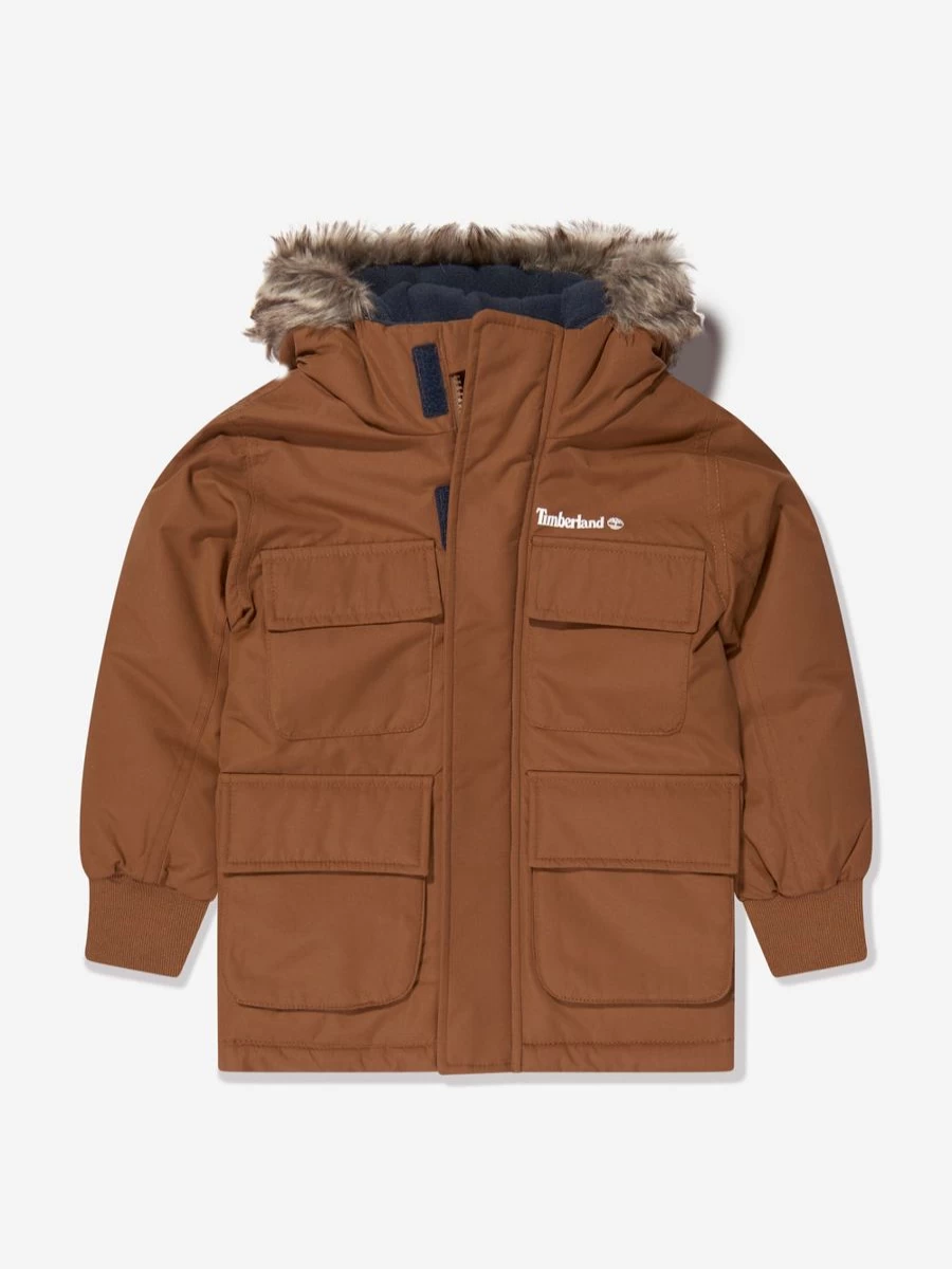 Timberland Teen Boys Brown Hooded Parka Jacket Winter Coat Waterproof Windproof