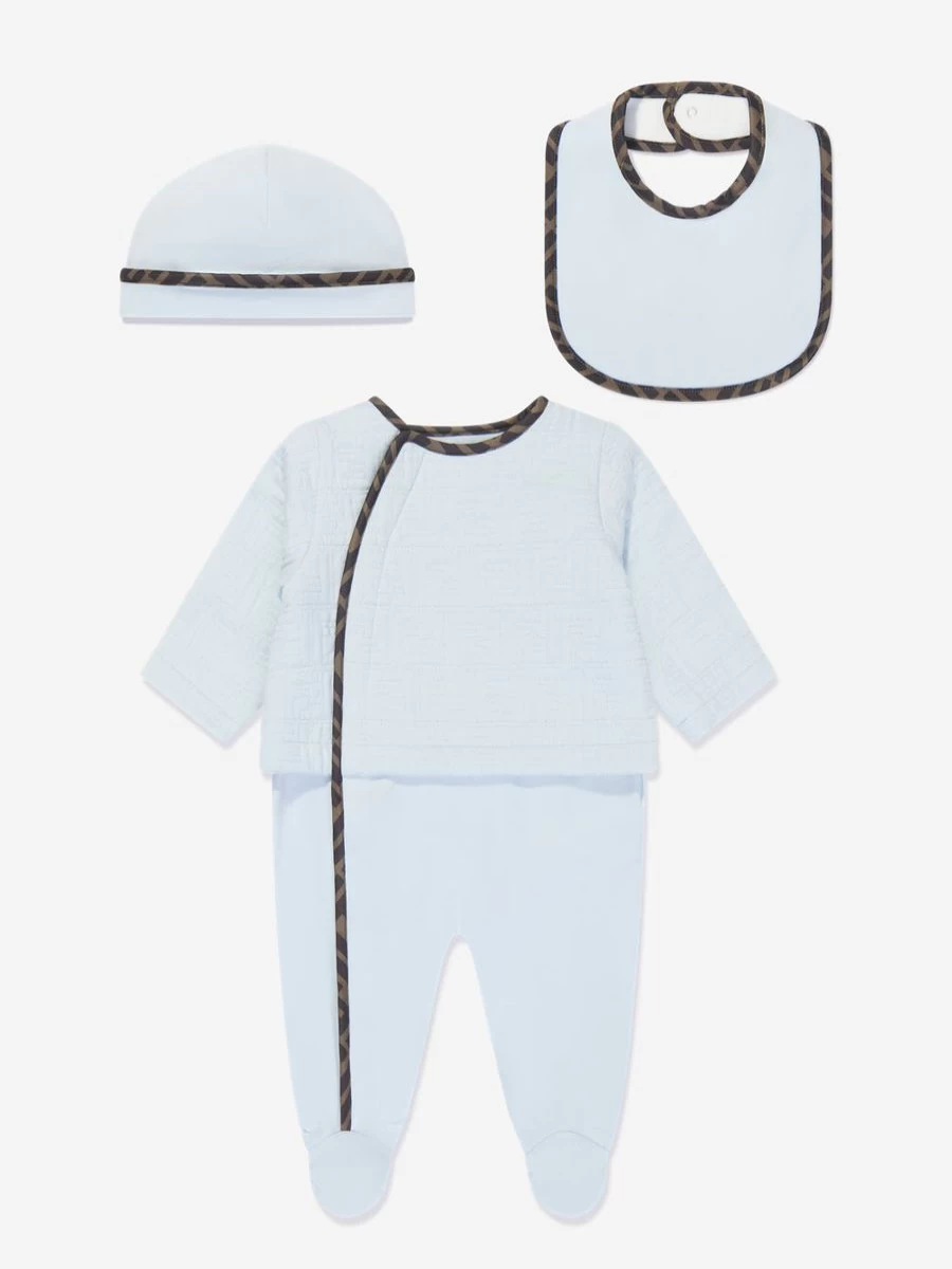 Fendi Kids Baby Boys Blue Babygrow Gift Set - Newborn Outfit, Soft Cotton Bodysuit, Stylish Infant Clothing