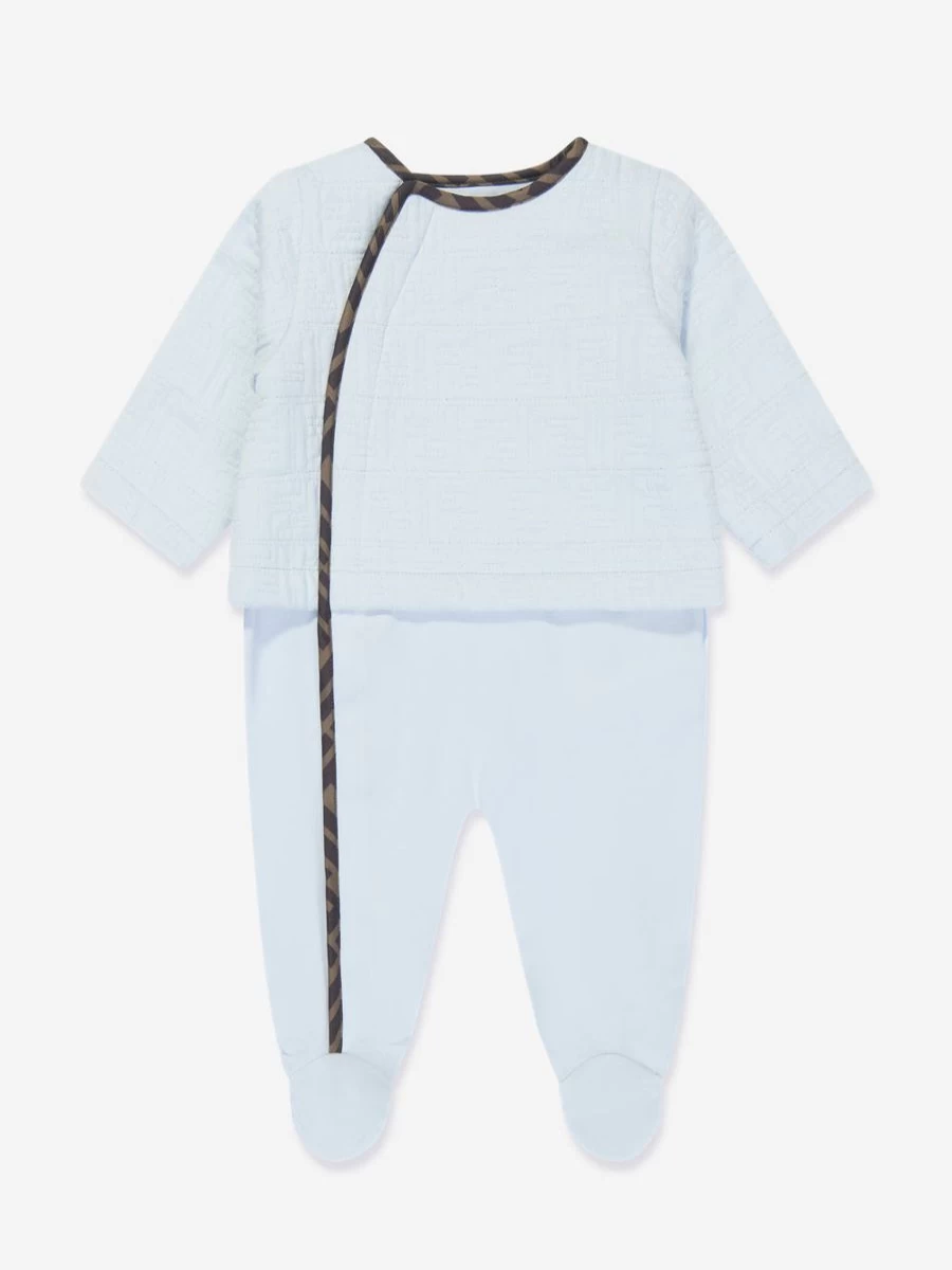 Fendi Kids Baby Boys Blue Babygrow Gift Set - Newborn Outfit, Soft Cotton Bodysuit, Stylish Infant Clothing