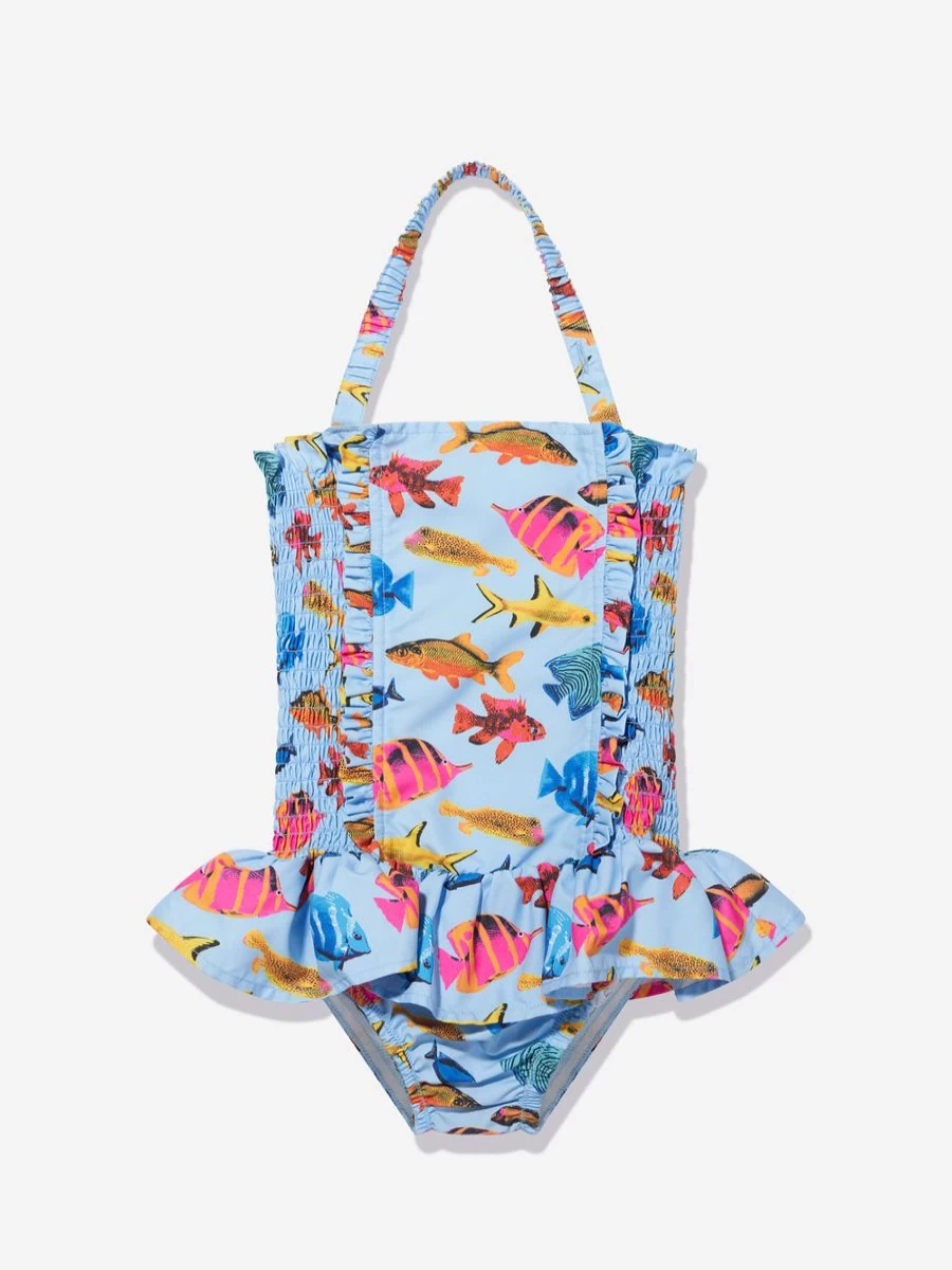 Rachel Riley Girls' Multicolour Tropical Fish Ruched Swimsuit for Kids