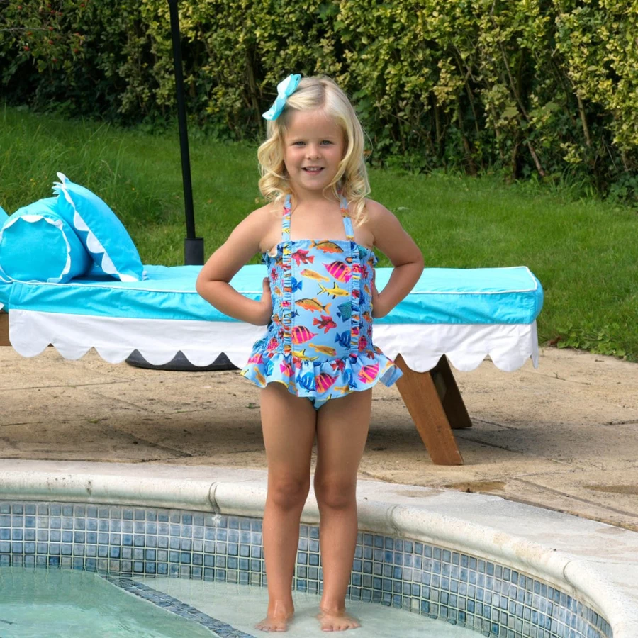 Rachel Riley Girls' Multicolour Tropical Fish Ruched Swimsuit for Kids