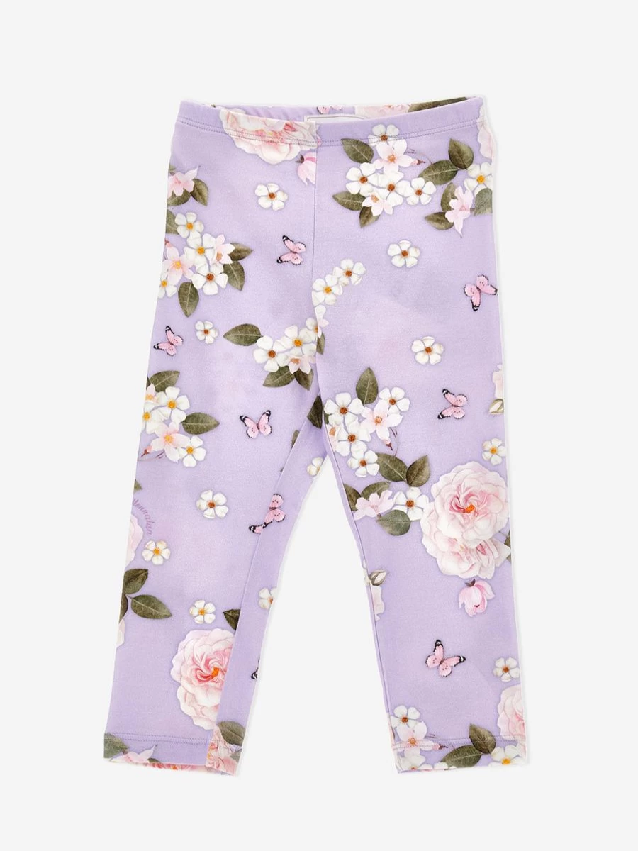 Monnalisa Girls Purple Floral Print Leggings for Kids