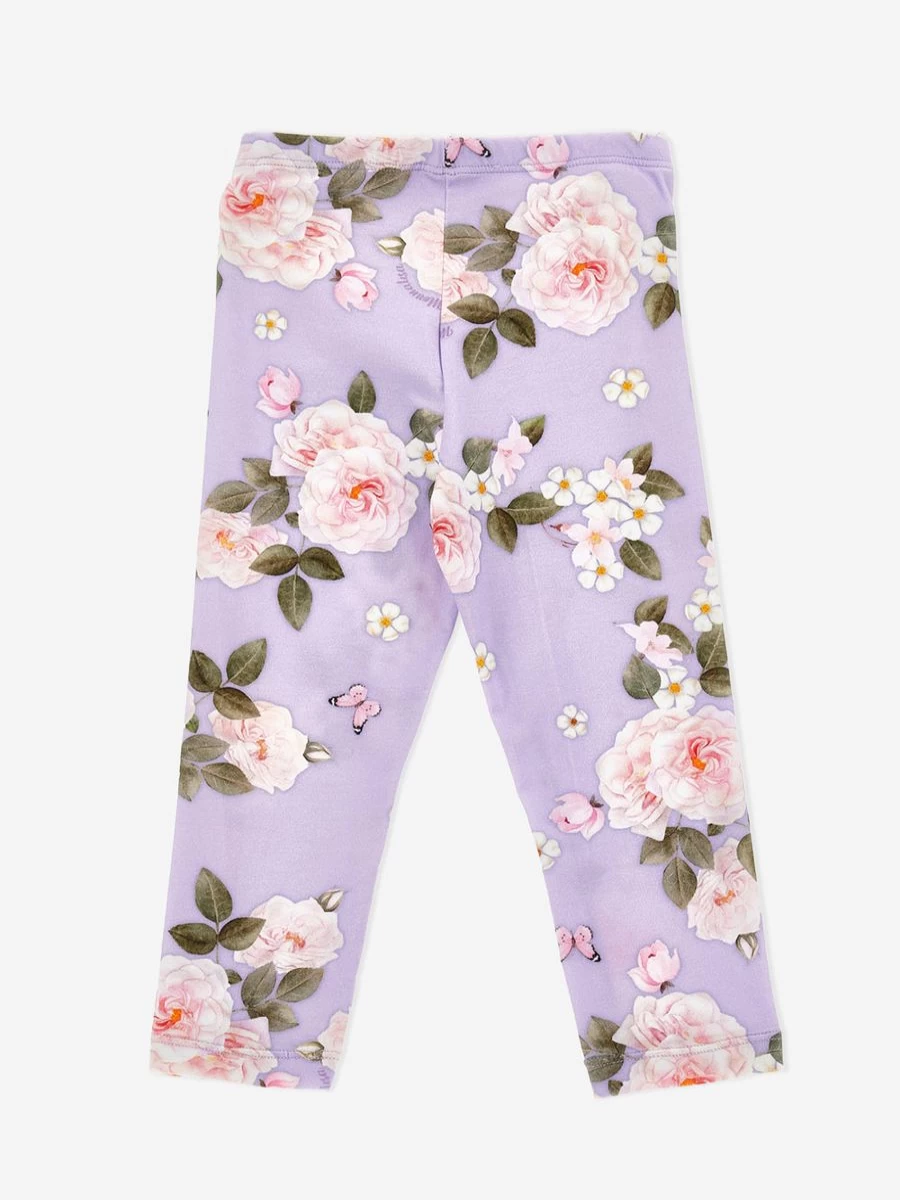 Monnalisa Girls Purple Floral Print Leggings for Kids