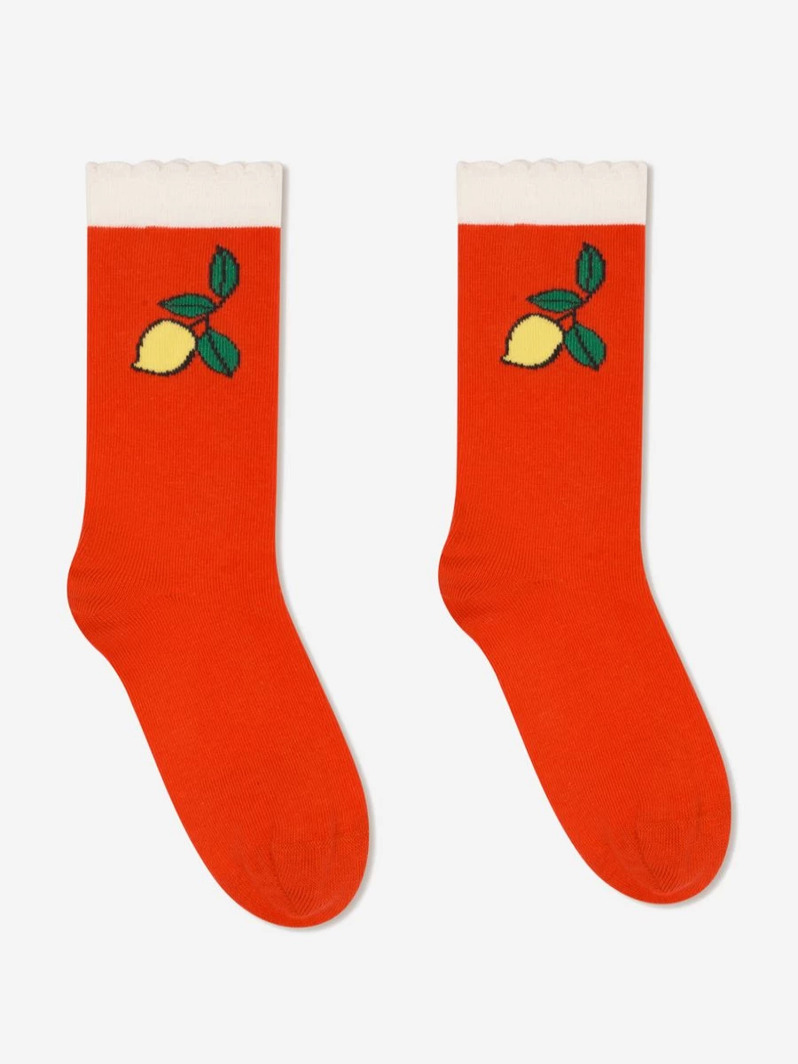 Mini Rodini Girls' Red Lemon Scallop Socks for Kids