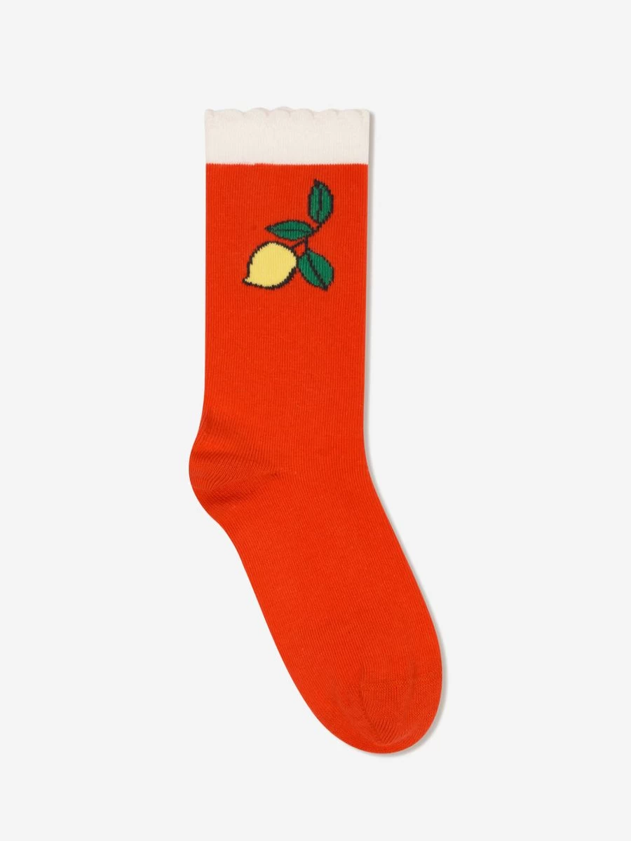Mini Rodini Girls' Red Lemon Scallop Socks for Kids