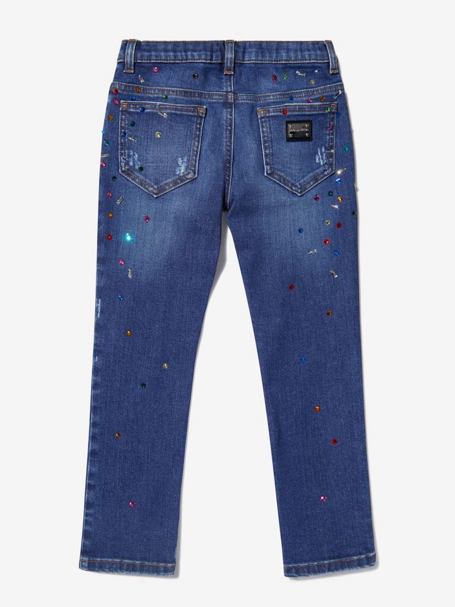 Dolce & Gabbana Kids Girls' Distressed Embellished Cotton Jeans - Vintage Style