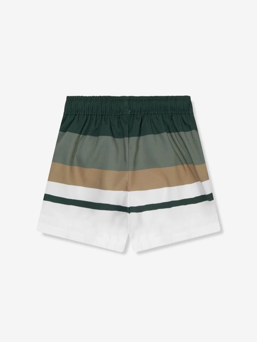 BOSS Teen Boys' Green Striped Swim Shorts for Summer Beachwear