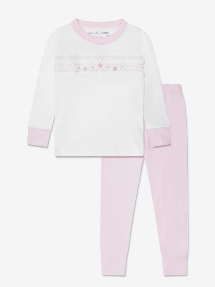 Magnolia Baby Girls Pink Smocked Long Sleeve Pajama Set - Soft Sleepwear for Toddlers