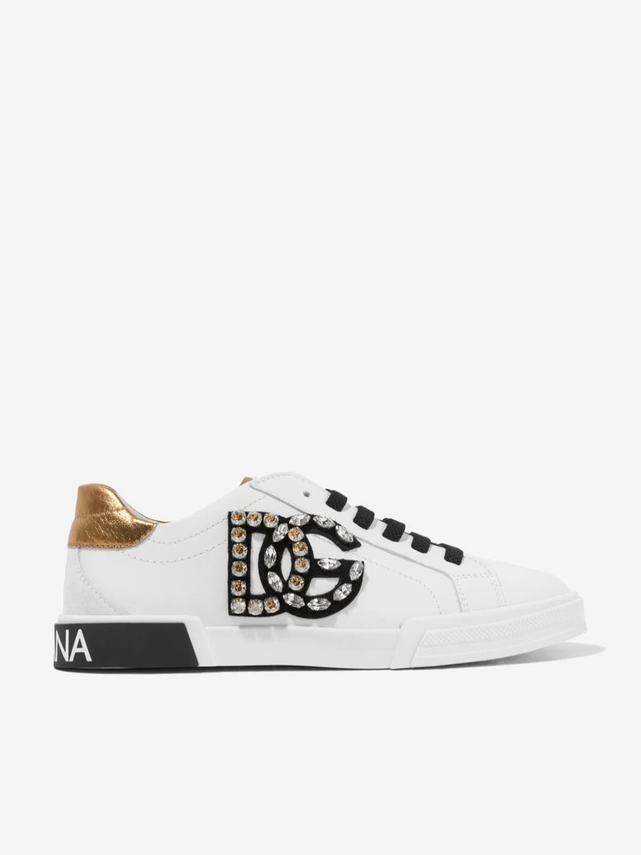 Dolce & Gabbana Kids Girls White Leather Logo Trainers for Stylish Comfort