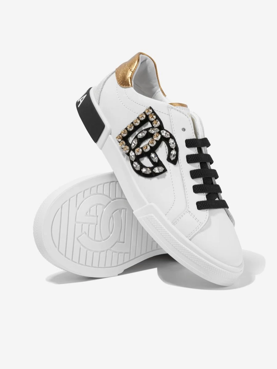 Dolce & Gabbana Kids Girls White Leather Logo Trainers for Stylish Comfort