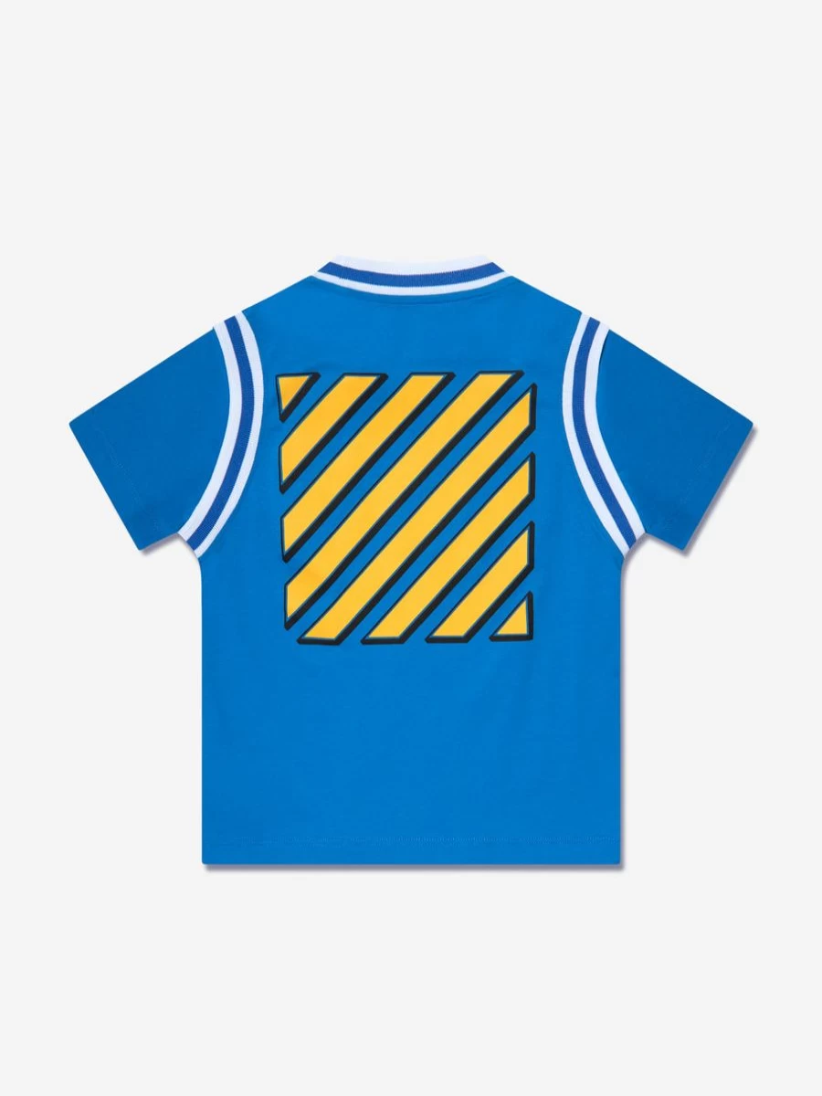 Off-White Boys' Baseball Logo Ribbed T-Shirt - Blue Casual Tee for Youth