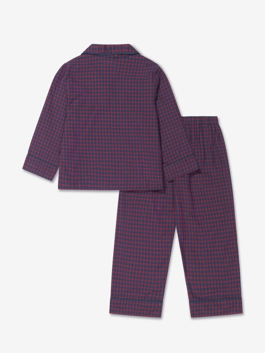 Bonpoint Girls Navy Checkered Pajamas - Soft Cotton Sleepwear for Girls