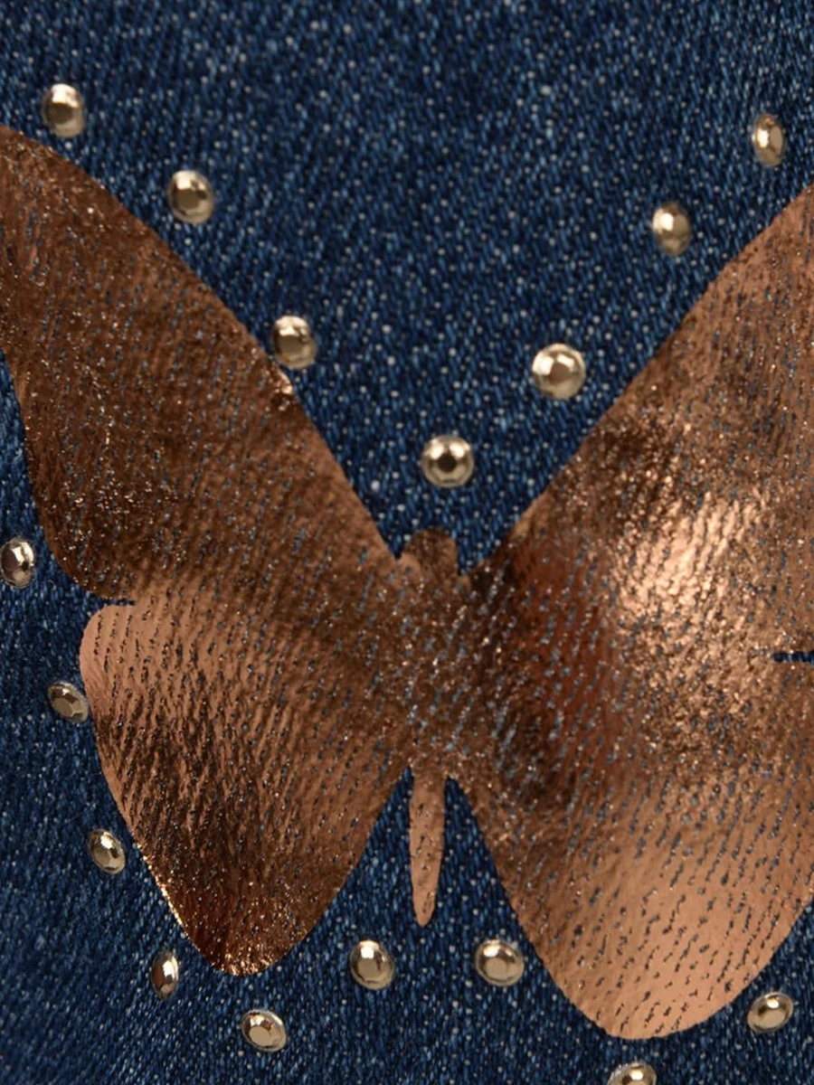 Paesaggino Girls' Denim Jeans with Bronze Butterfly Studs for Stylish Outfits