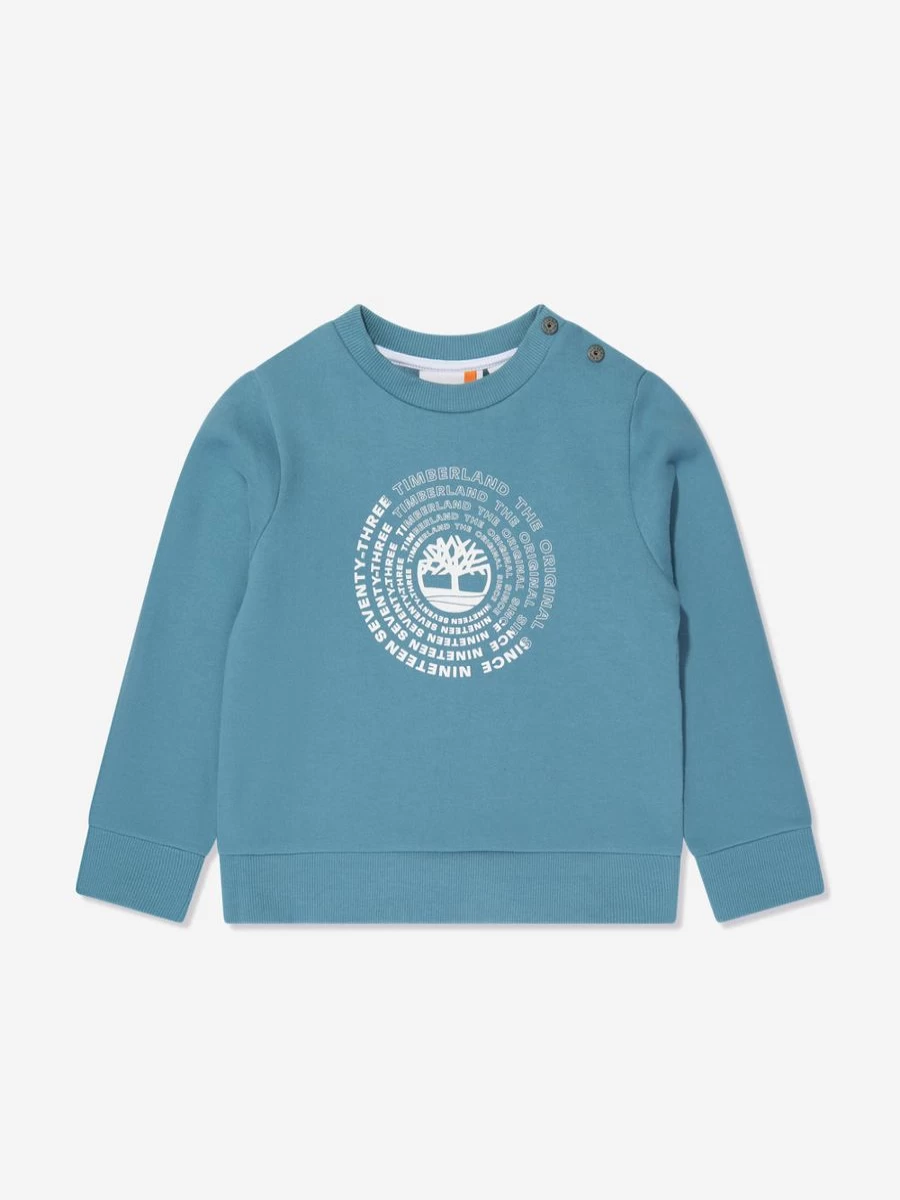 Timberland Baby Boys' Blue Logo Sweatshirt - Soft Cotton Pullover Hoodie for Infants & Toddlers