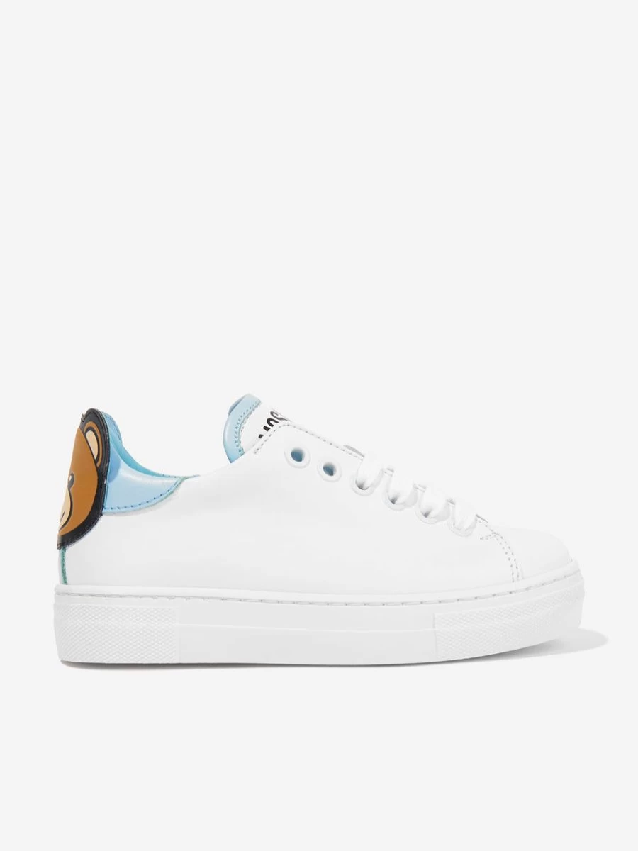Moschino Kids Boys White Leather Teddy Bear Sneakers