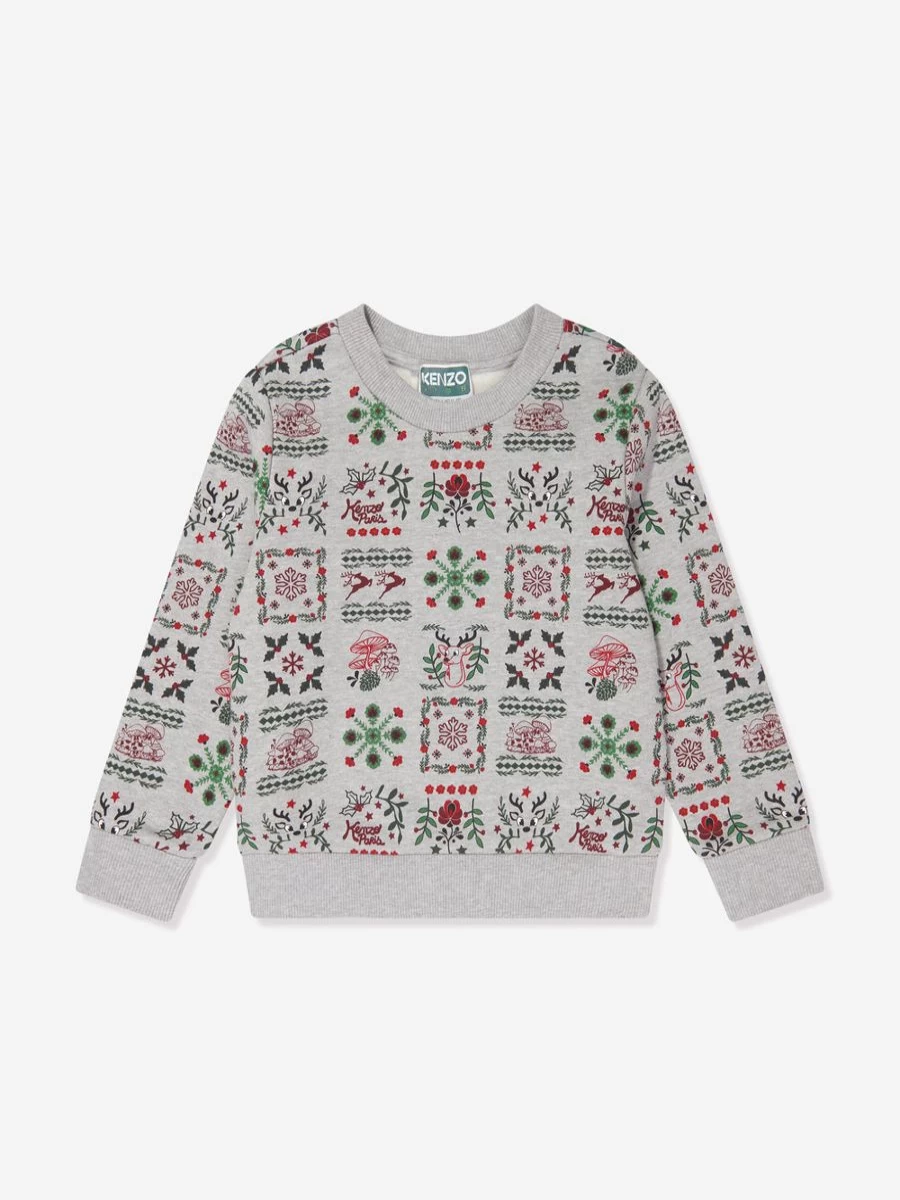 KENZO KIDS Boys Grey Seasonal Print Sweatshirt | Trendy Casual Pullover