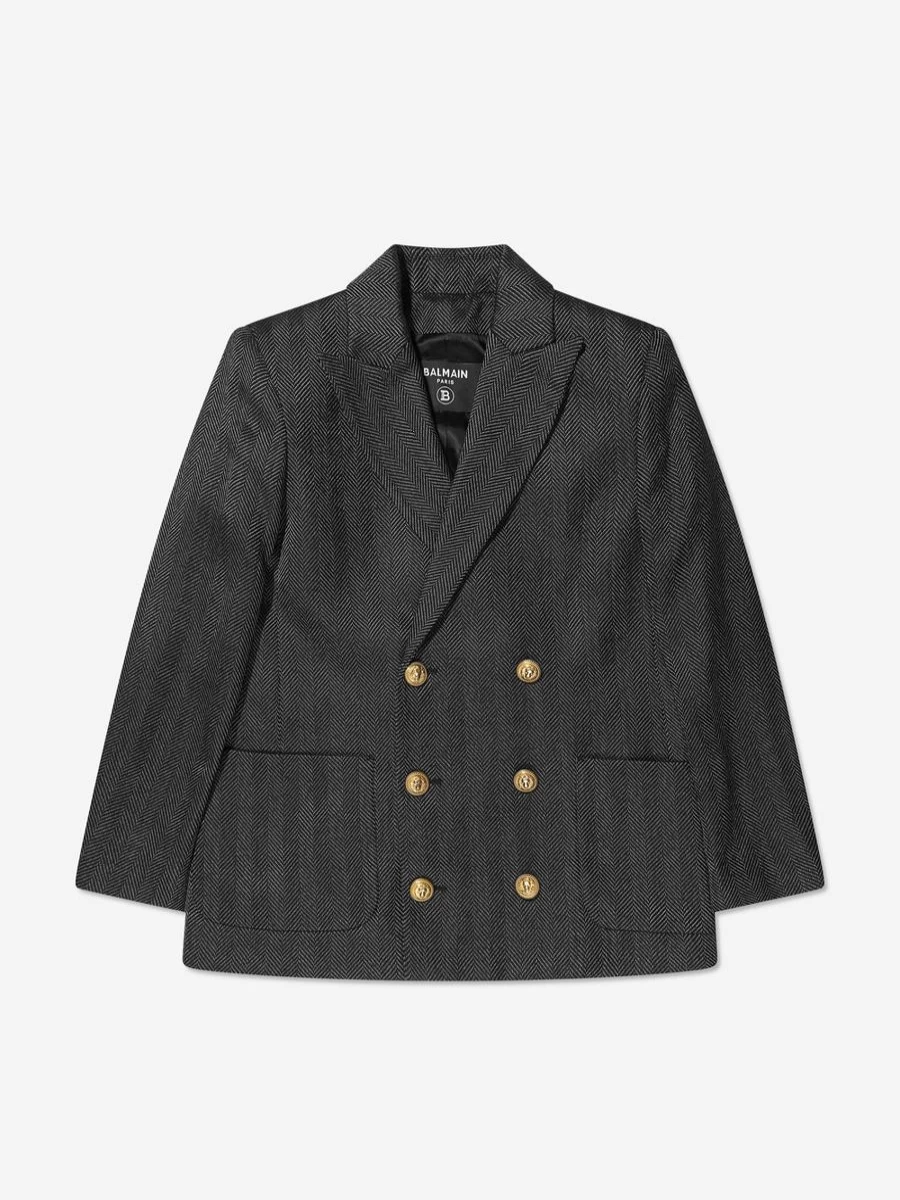 Balmain Teen Boys Black Double Breasted Blazer for Stylish Formal Wear