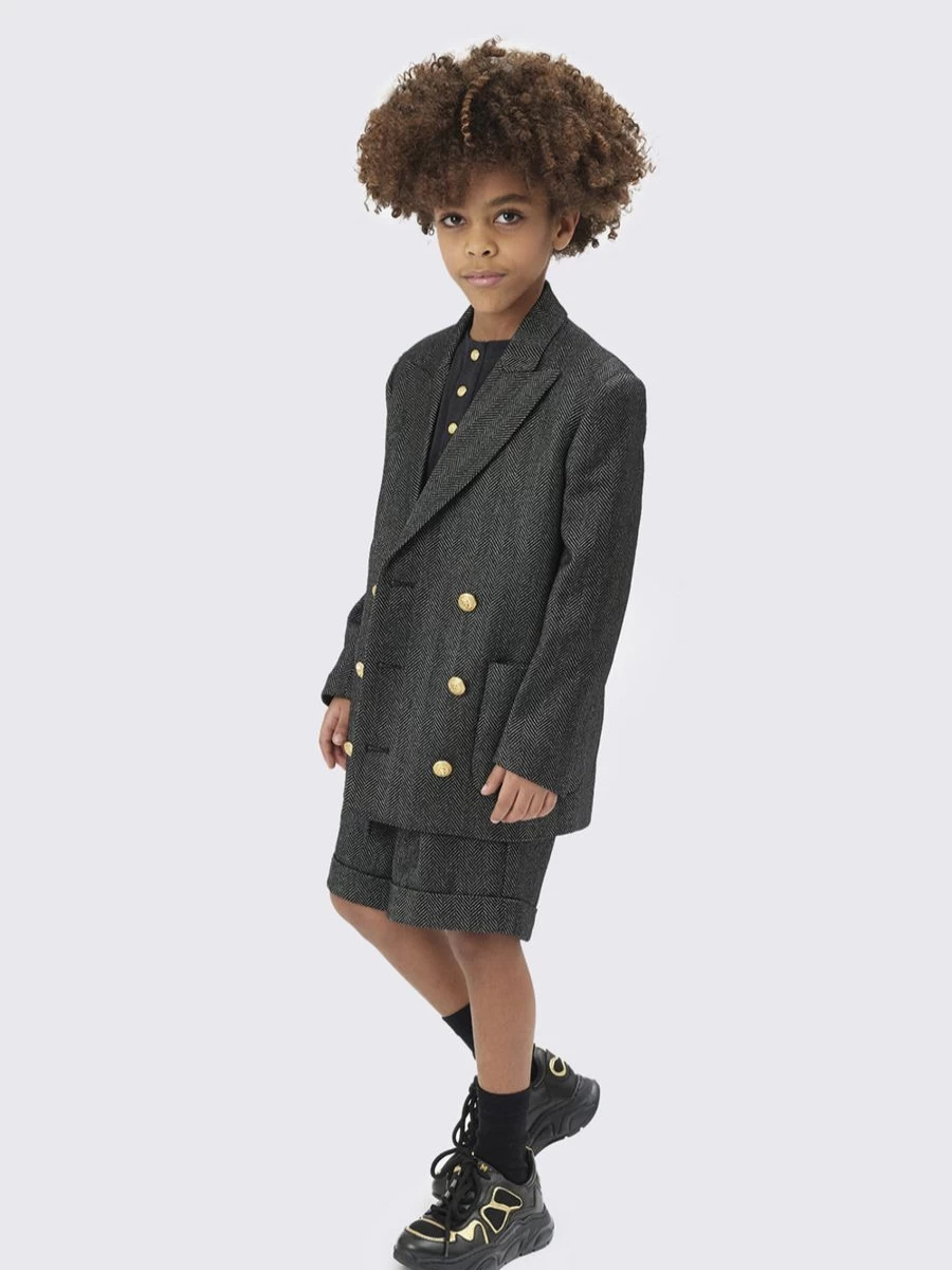Balmain Teen Boys Black Double Breasted Blazer for Stylish Formal Wear