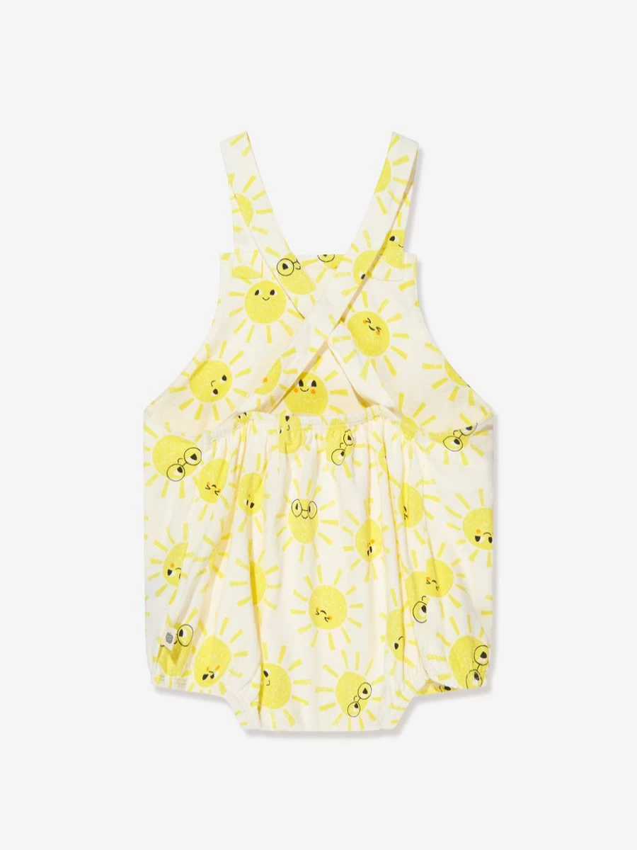 The Bonnie Mob Girls Ivory Organic Cotton Bubble Romper - Sunshine Dungaree for Baby