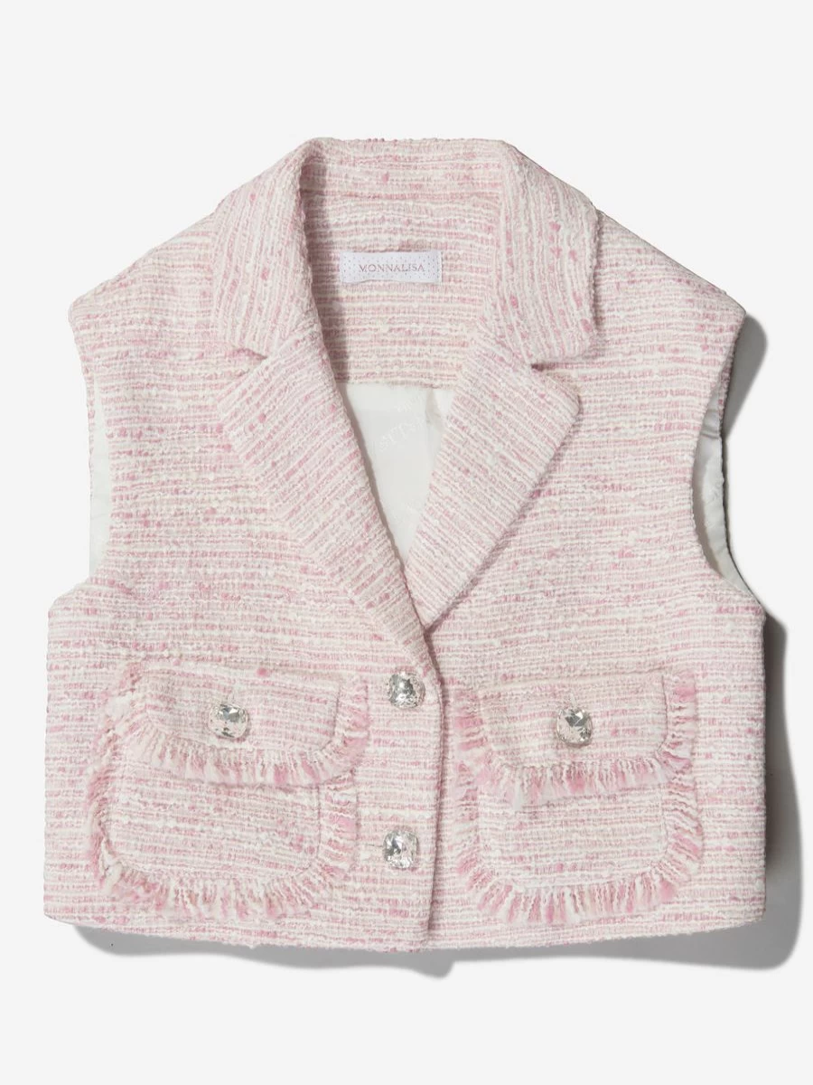 Monnalisa Girls Embellished Boucle Gilet - Stylish Knit Vest for Girls