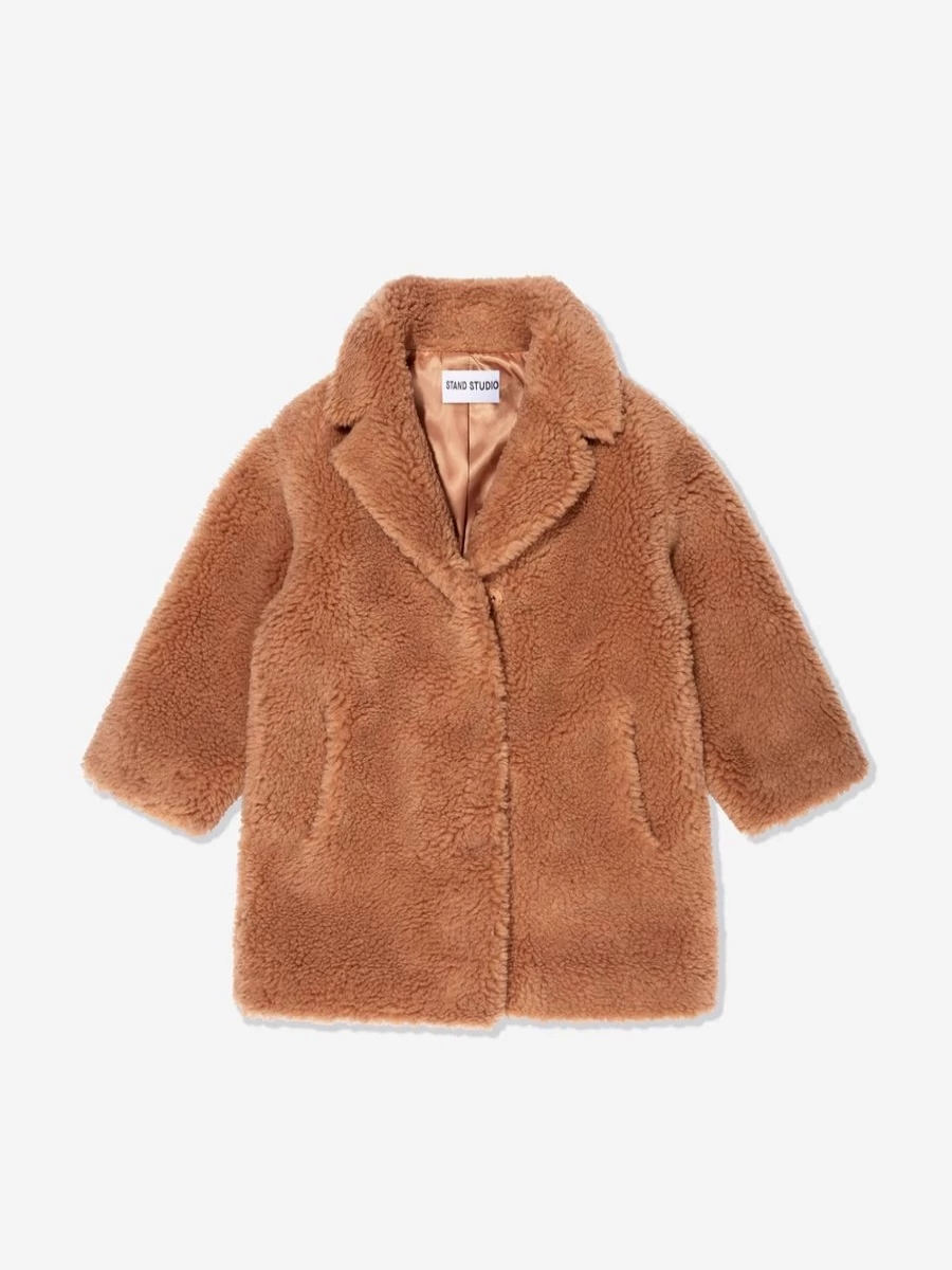 Stand Studio Girls' Faux Fur Camille Cocoon Mini Coat - Luxurious Kids' Winter Jacket