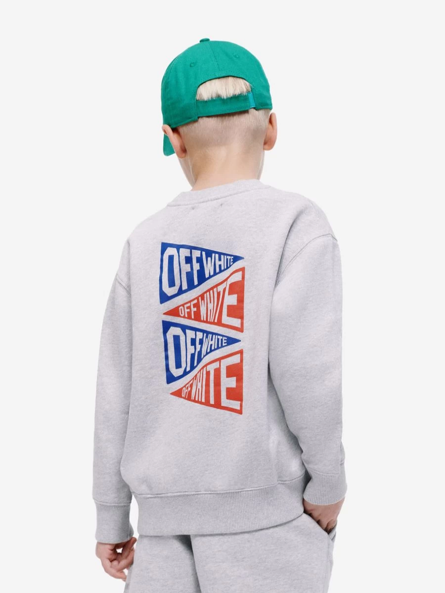 Off-White Teen Boys Grey Logo Flags Sweatshirt | Streetwear Pullover