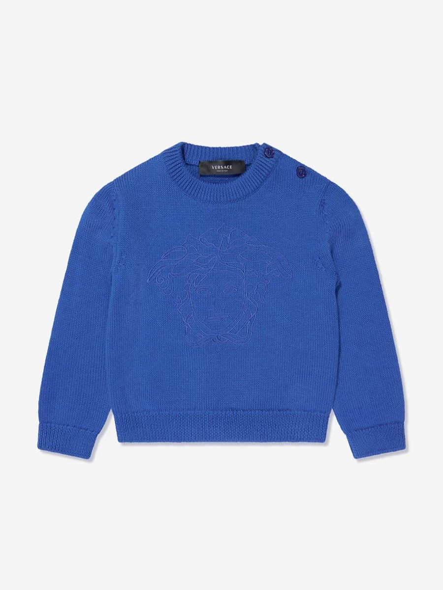 Versace Baby Boys Blue Logo Jumper - Designer Cotton Sweater for Toddlers