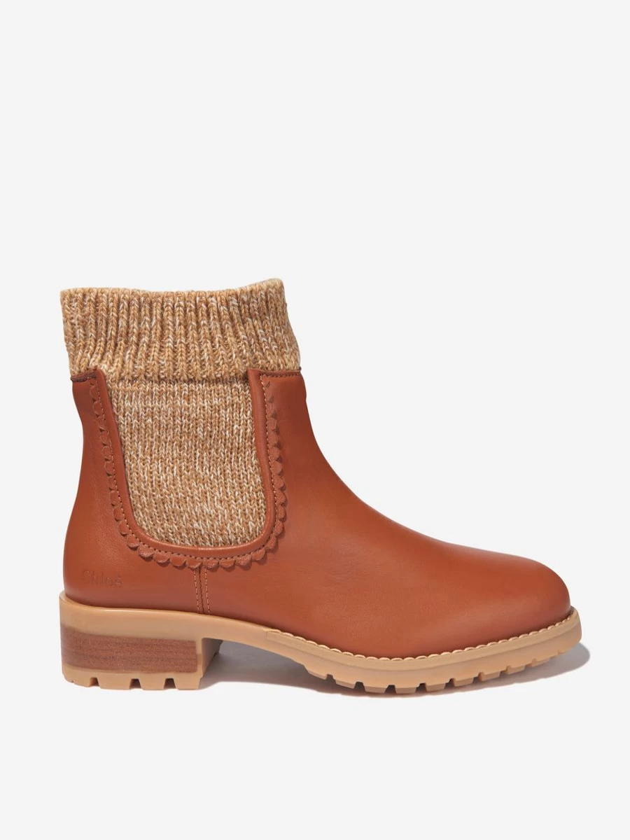Chloé Girls Leather Knit Ankle Boots | Stylish Kids Footwear
