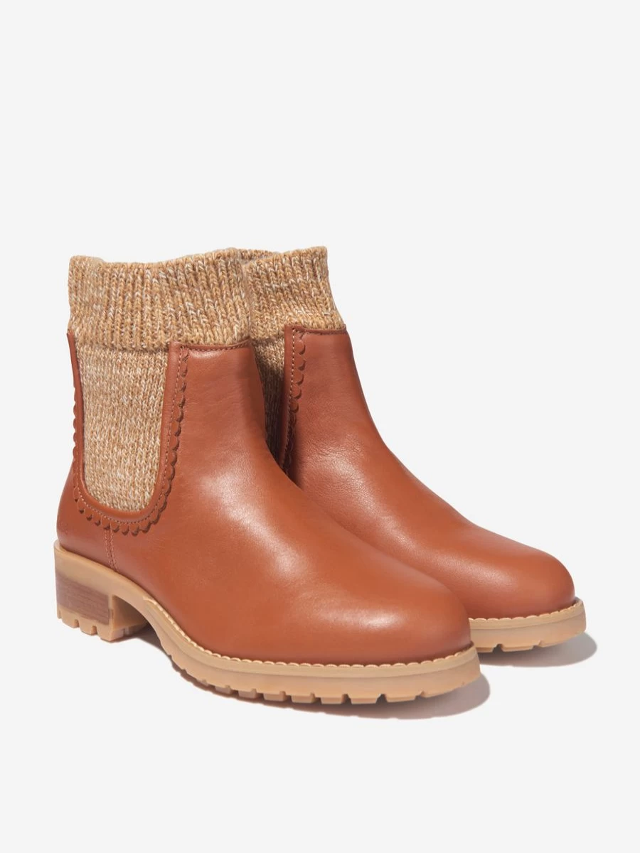 Chloé Girls Leather Knit Ankle Boots | Stylish Kids Footwear