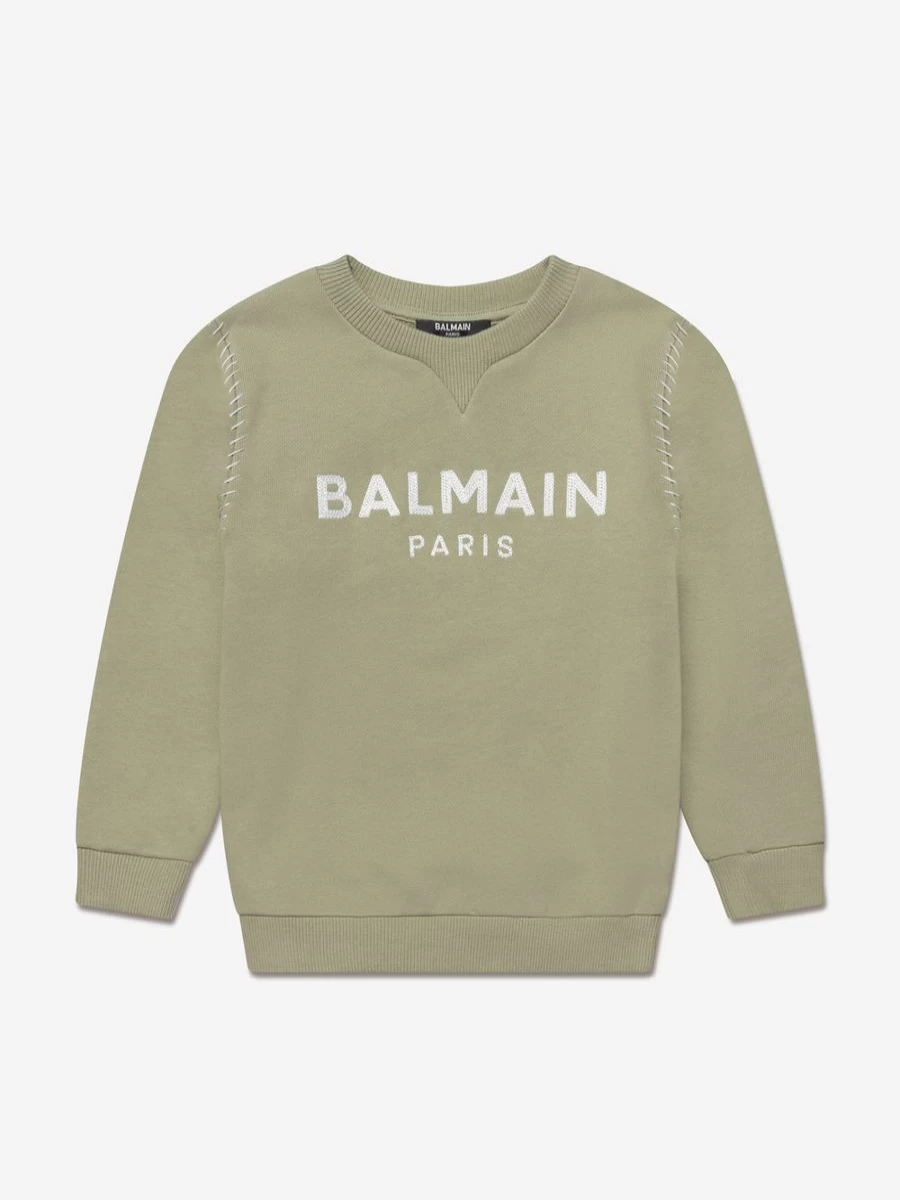 Balmain Boys Green Logo Sweatshirt for Kids - Stylish Cotton Hoodie