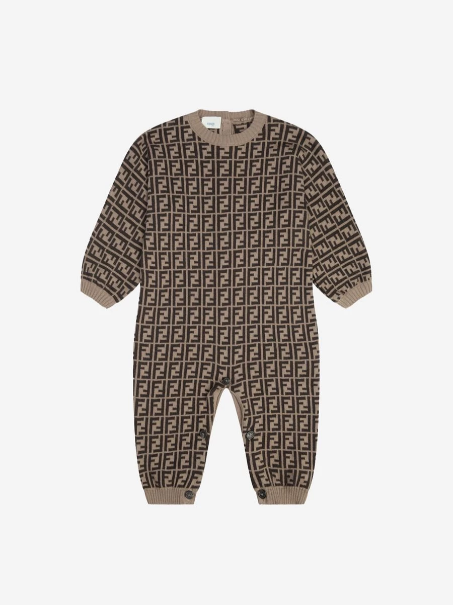 Fendi Kids Girls Brown Cotton Cashmere Romper - Soft Baby Jumpsuit | Childsplay Clothing