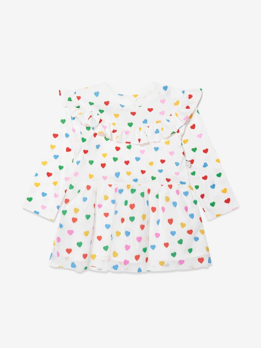 Stella McCartney Kids Ivory Heart Print Jersey Dress for Baby Girls