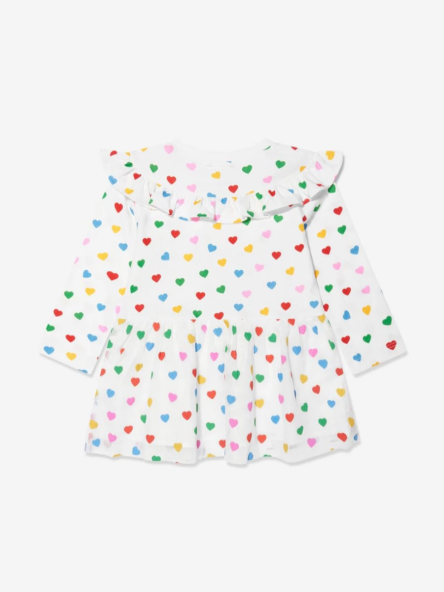 Stella McCartney Kids Ivory Heart Print Jersey Dress for Baby Girls