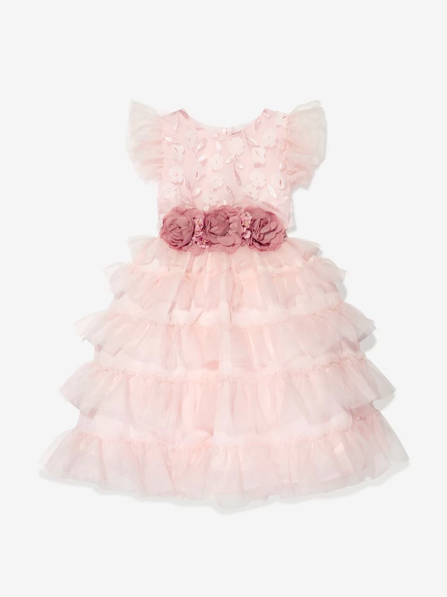 "Patachou Girls Pink Frilly Flower Dress - Elegant Floral Party Dress for Toddlers"