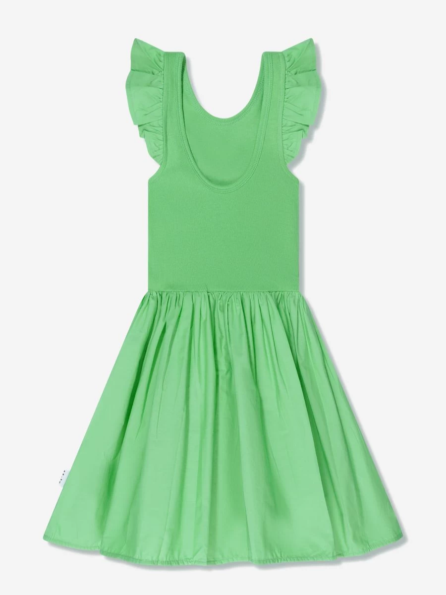 Molo Teen Girls Organic Cotton Cloudia Dress - Green Eco-Friendly Casual Outfit