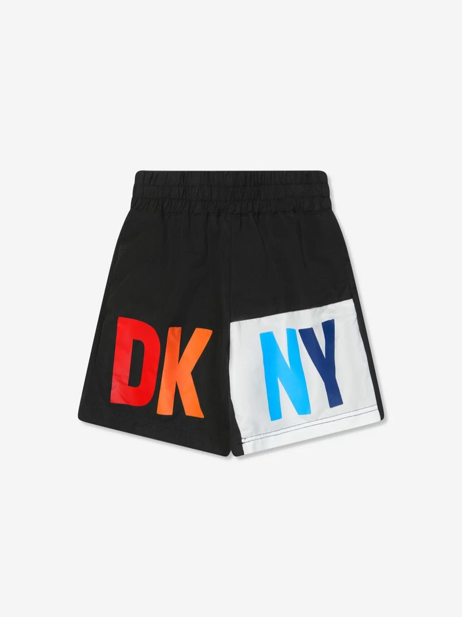DKNY Boys' Black Logo Swim Shorts for Kids – Quick-Dry Comfort Beachwear