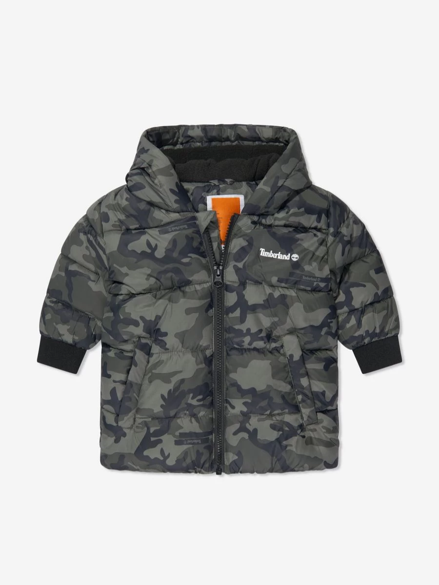 Timberland Boys' Green Camouflage Puffer Jacket for Toddlers and Kids