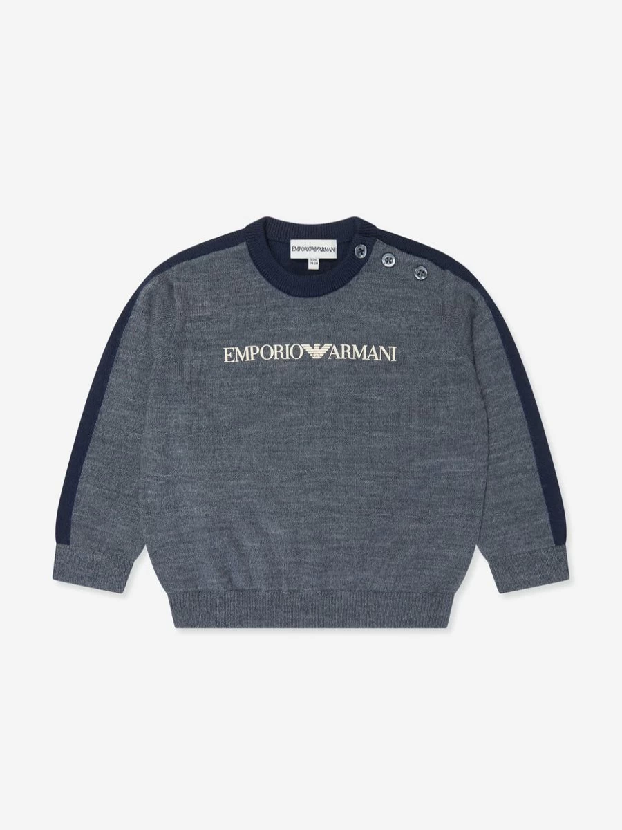 Emporio Armani Baby Boys Grey Wool Jumper - Soft Knit Sweater for Infants