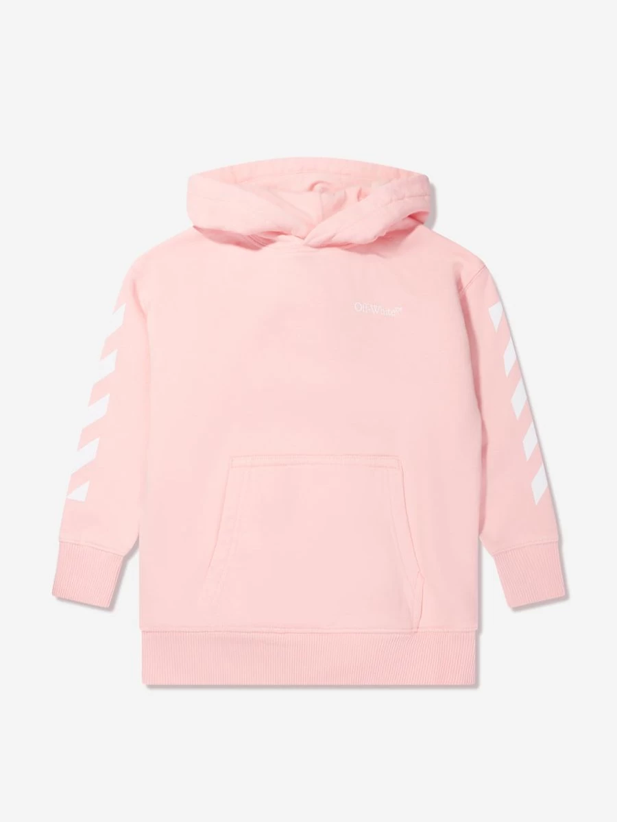 Off-White Girls Pink Classic Arrow Tab Hoodie | Streetwear Pullover for Teens