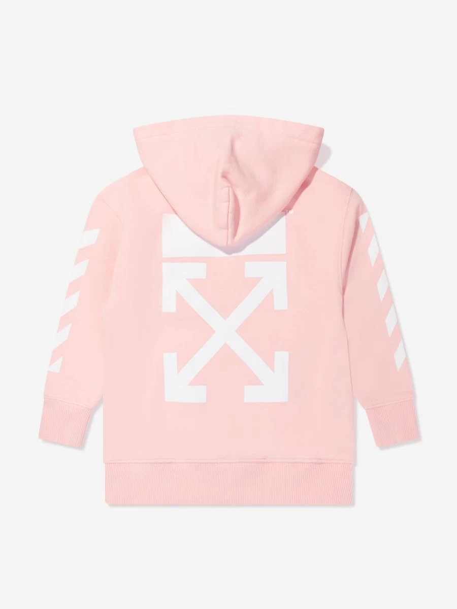 Off-White Girls Pink Classic Arrow Tab Hoodie | Streetwear Pullover for Teens