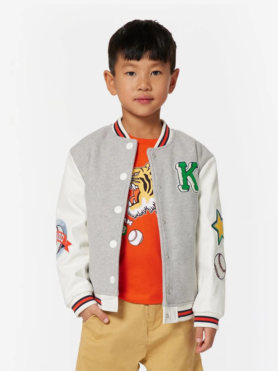 KENZO KIDS Boys Grey Baseball Jacket - Stylish Sporty Outerwear for Kids
