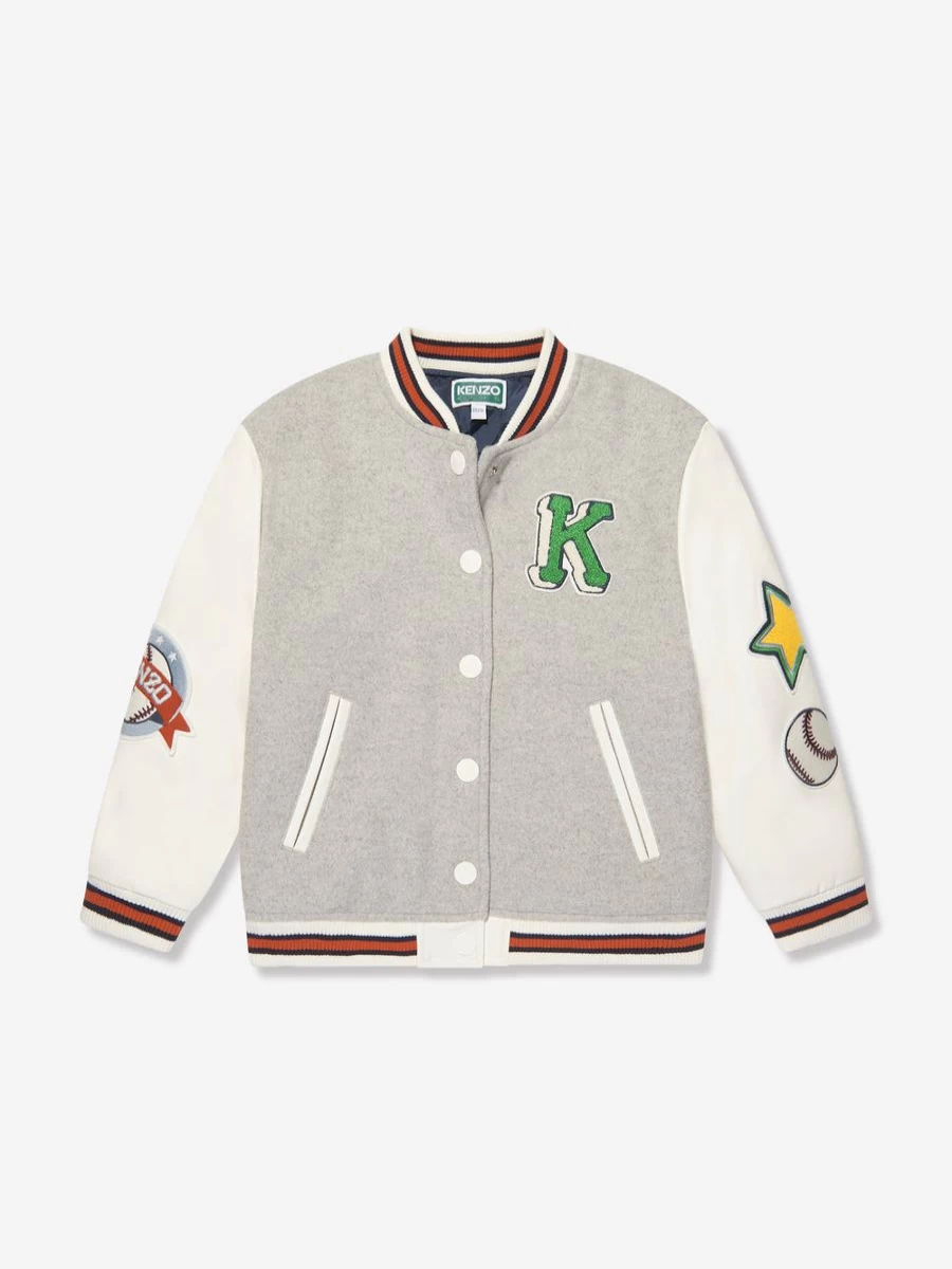 KENZO KIDS Boys Grey Baseball Jacket - Stylish Sporty Outerwear for Kids