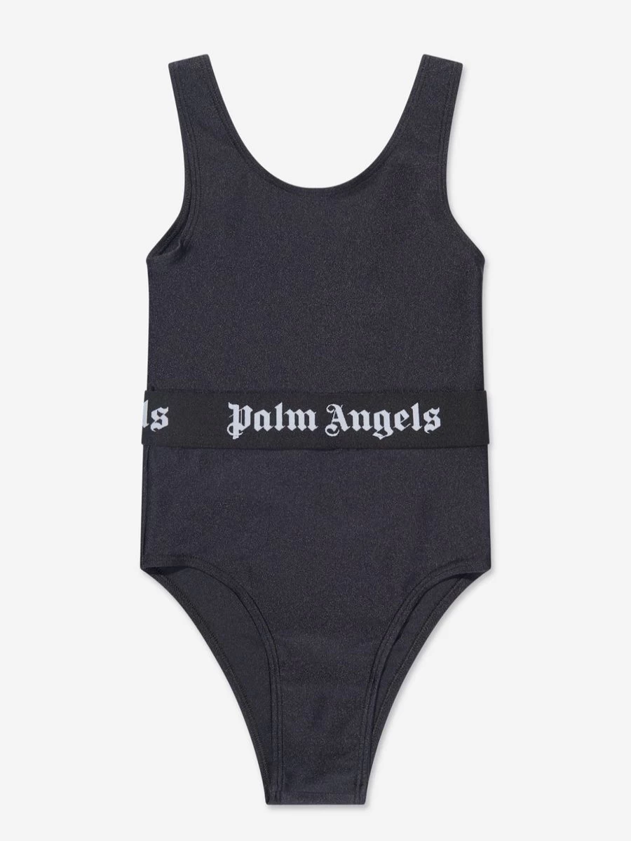 Palm Angels Girls Black Logo Band Swimsuit for Kids