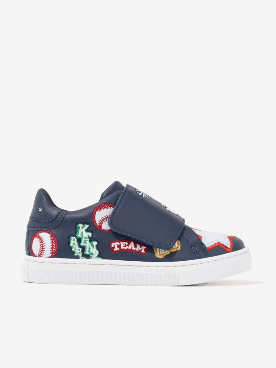KENZO KIDS Boys Navy Leather Embroidered Trainers - Stylish & Comfortable