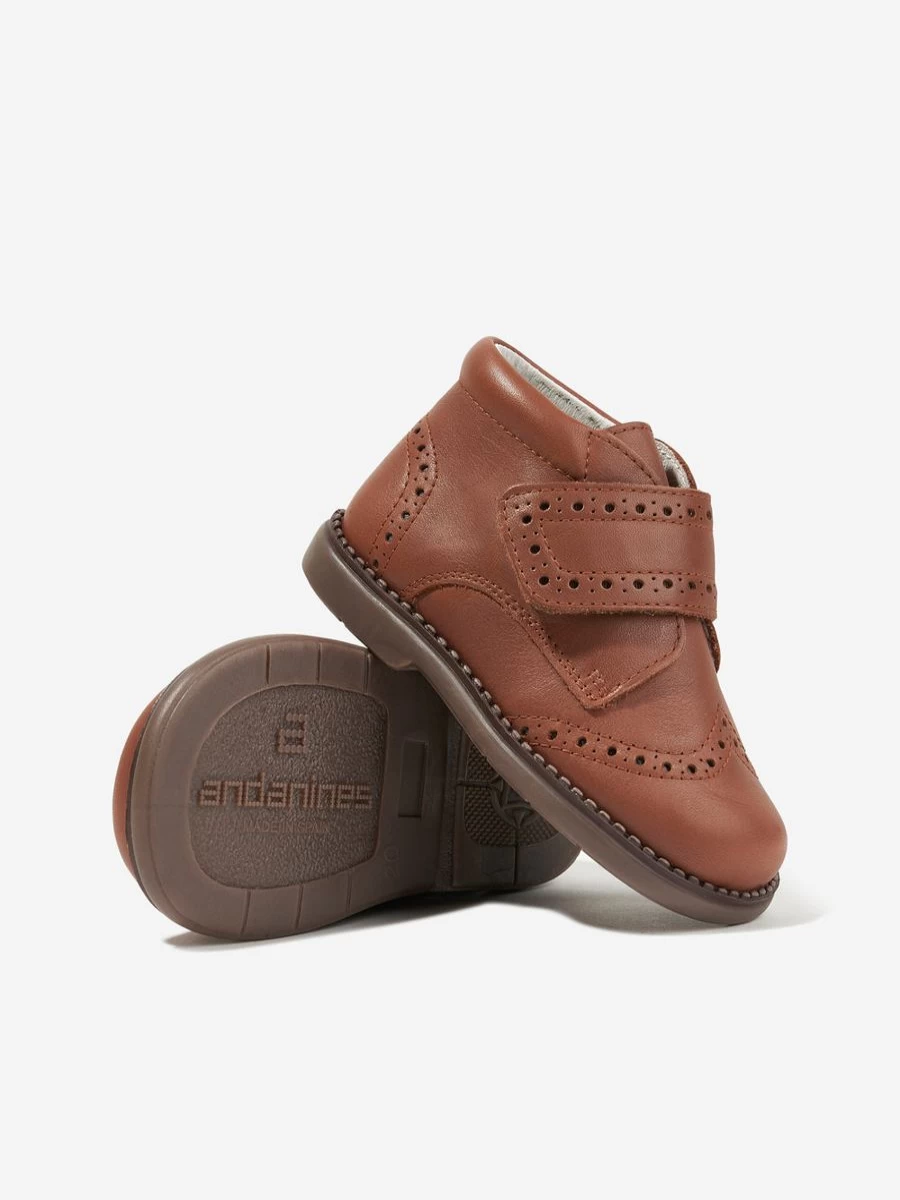 Andanines Baby Brown Leather Boots with Velcro Straps for Toddlers and Infants