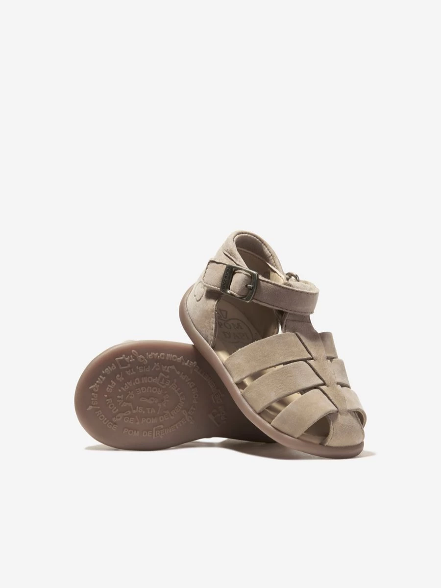 Pom D'Api Baby Stone Leather Buckle Sandals with Stand-Up Papy Design