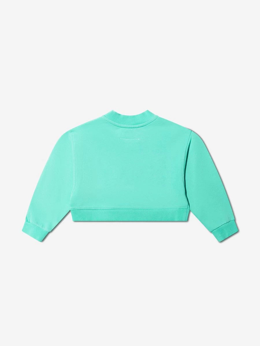 MM6 Maison Margiela Girls' Aquamarine Cropped Logo Sweatshirt | Kids Casual Pullover